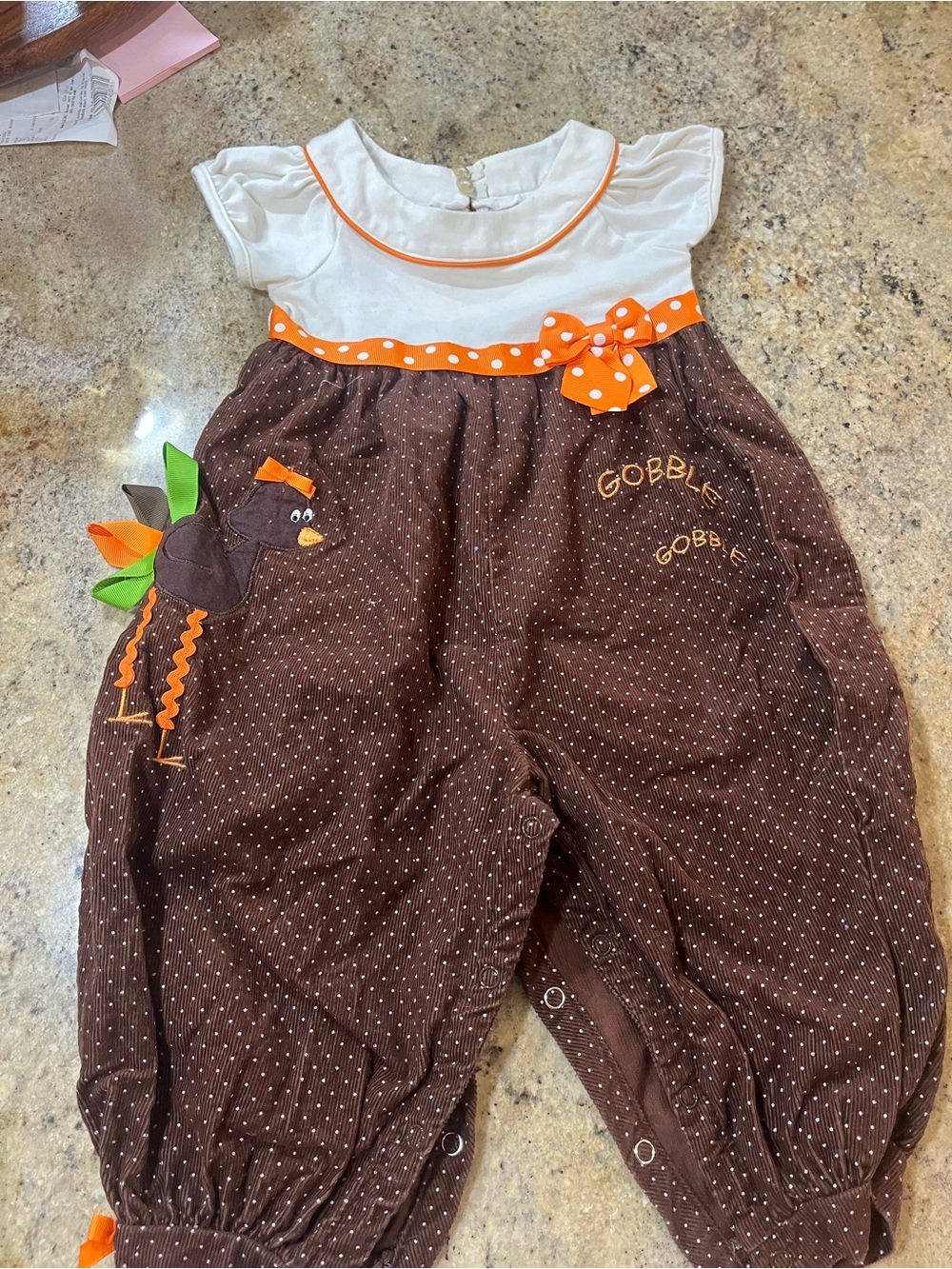 Bonnie Baby Brown & Orange Turkey Romper